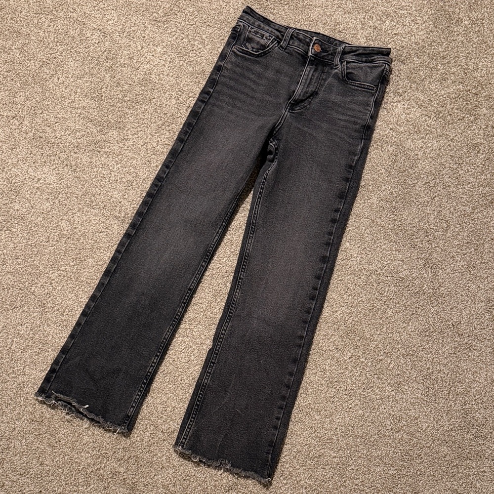 Zara Washed Black Kickout-Leg Jeans